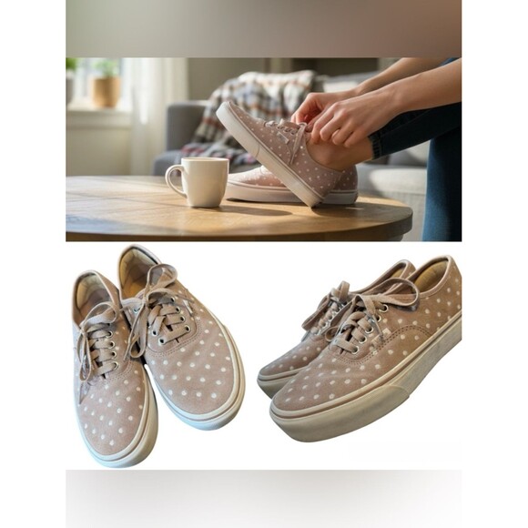 Vans Shoes - SOLD-Vans Authentic Platform 2.0 Suede Polka Dot Sneakers - Light Pink & White